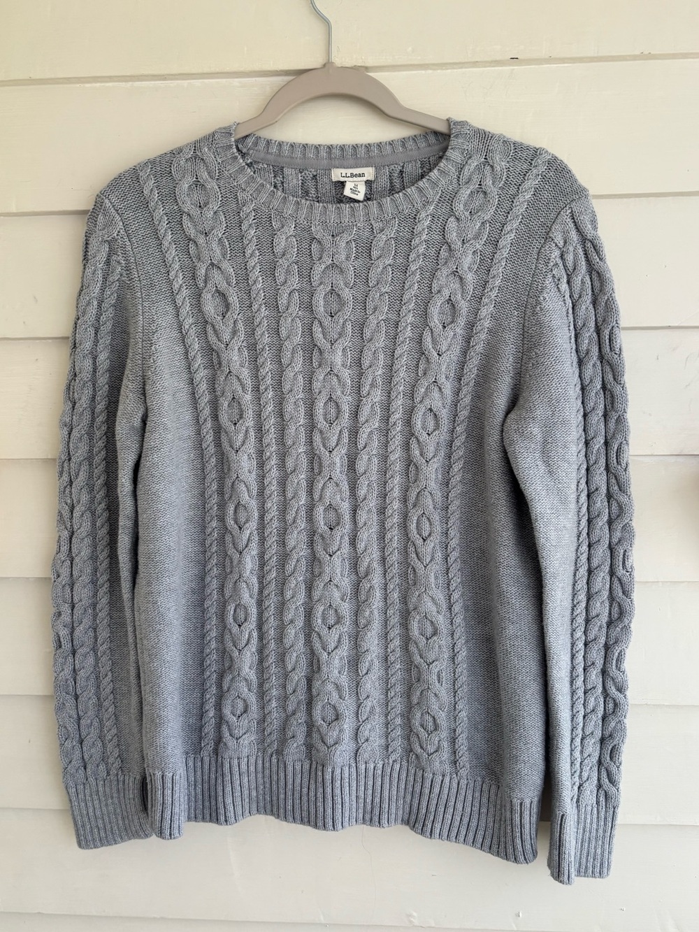 L.L. Bean Women’s Double L Mixed Cable Crewneck Sweater Gray Size Medium